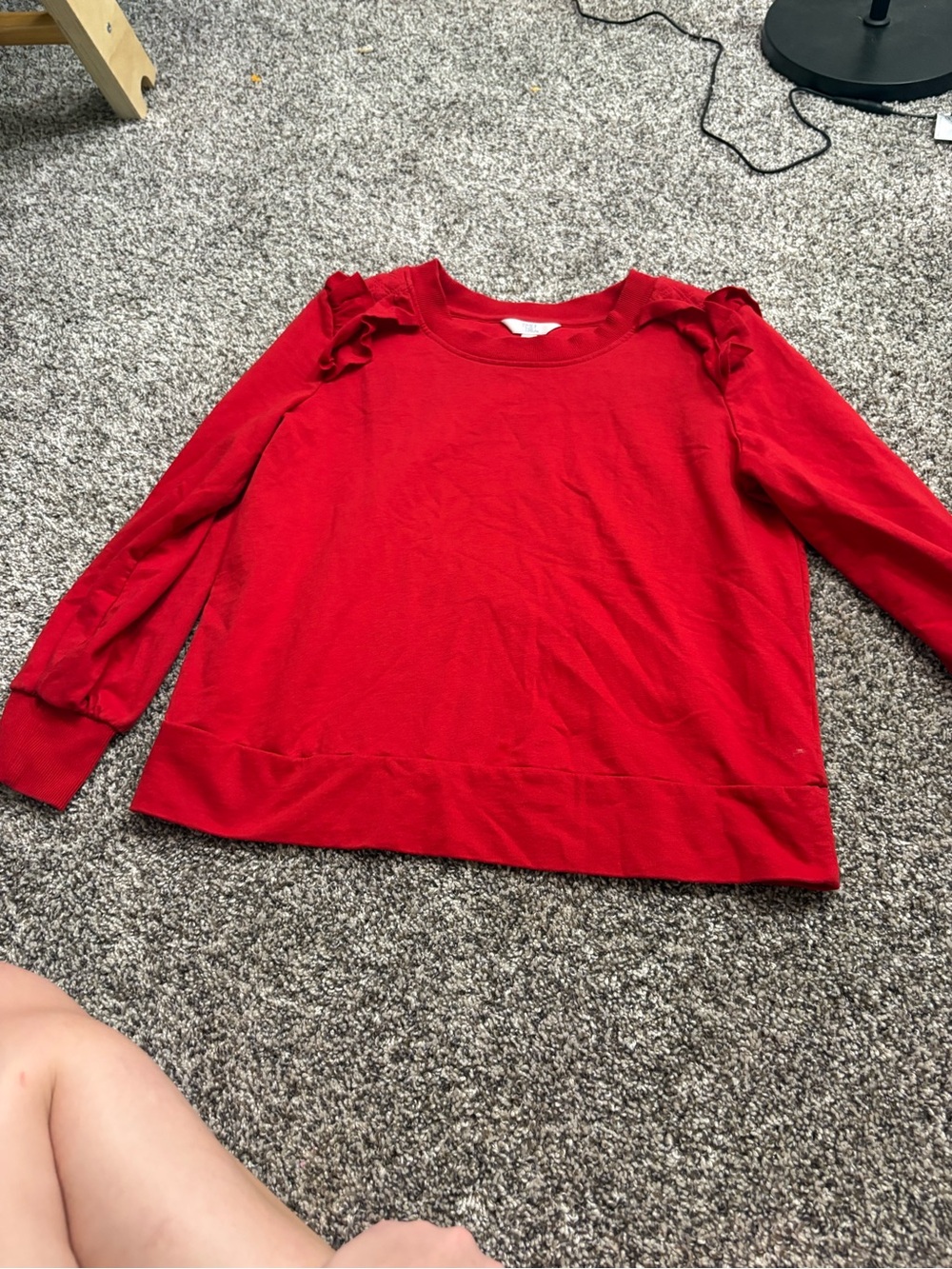 Women’s Red Ruffle Shoulder Long-Sleeve Top